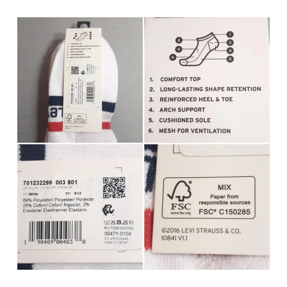 Levi's 3 Pairs Men's Half Cushion Low-Cut Socks Shoe Size 6-12‎ Durable Comfort
